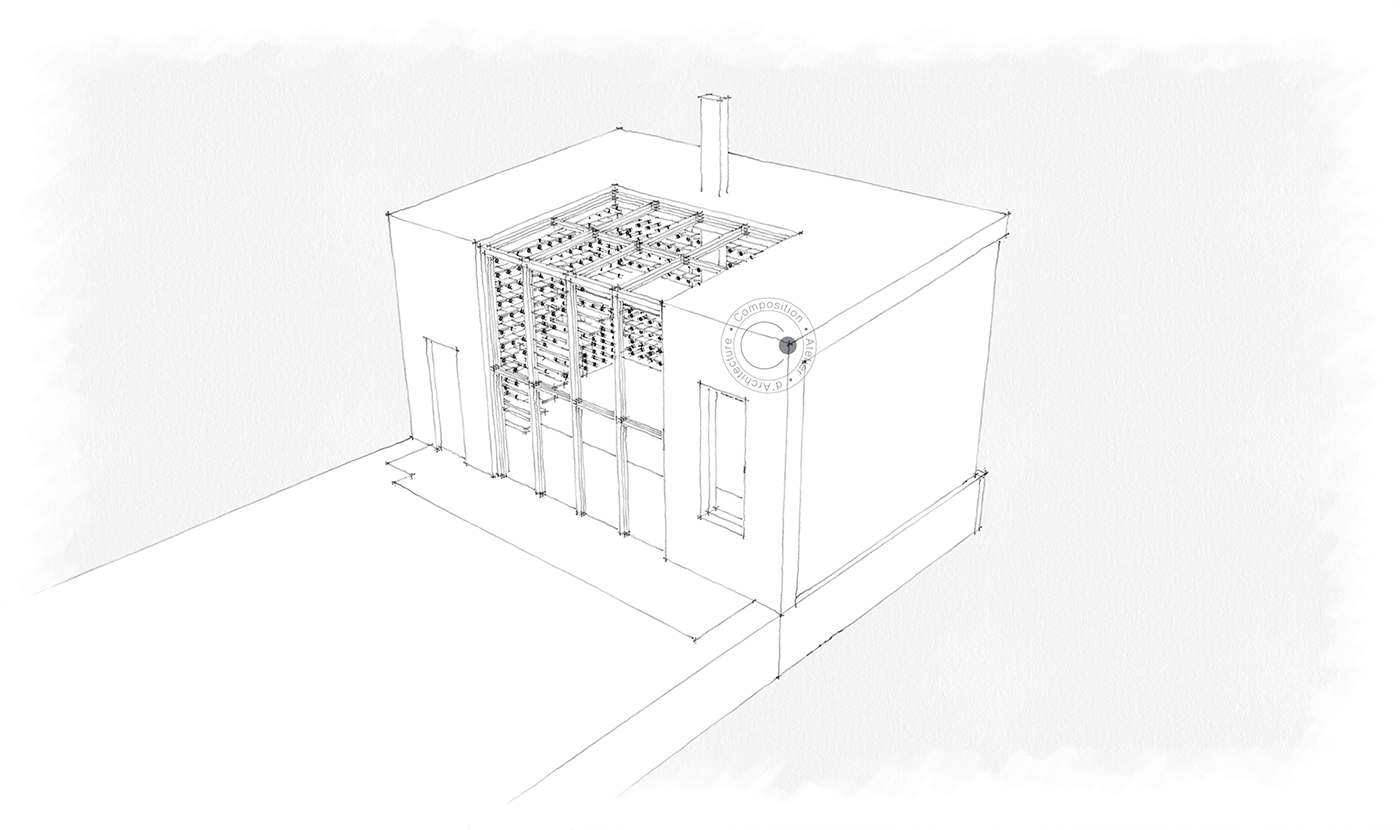 Bouton pour atteindre le descriptif du projet d'architecture de transformation d'une maison et construction du dépendance à Gentilly • Composition Atelier d'Architecture