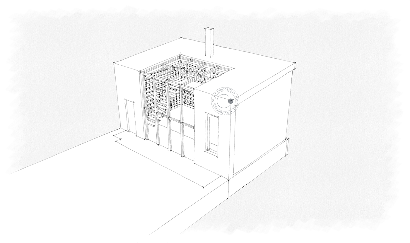 Il s'agit d'une image numérique en 3 dimensions illustrant le projet de création d'une dépendance en fond de parcelle. L'image mène à la page dédié à l'image.