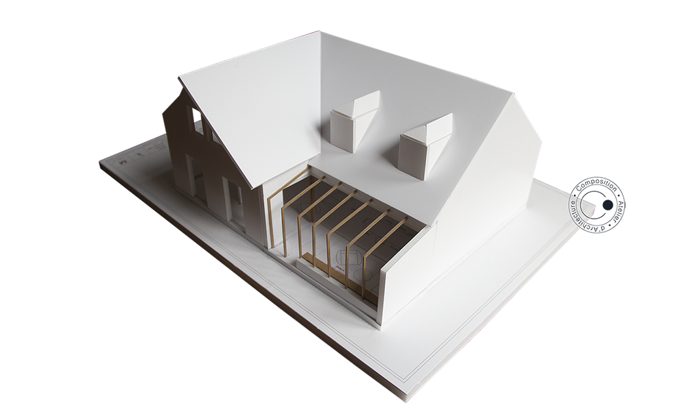 Bouton pour atteindre le descriptif du projet d'architecture d'extension d'une maison sous forme de verrière à Versailles • Composition Atelier d'Architecture
