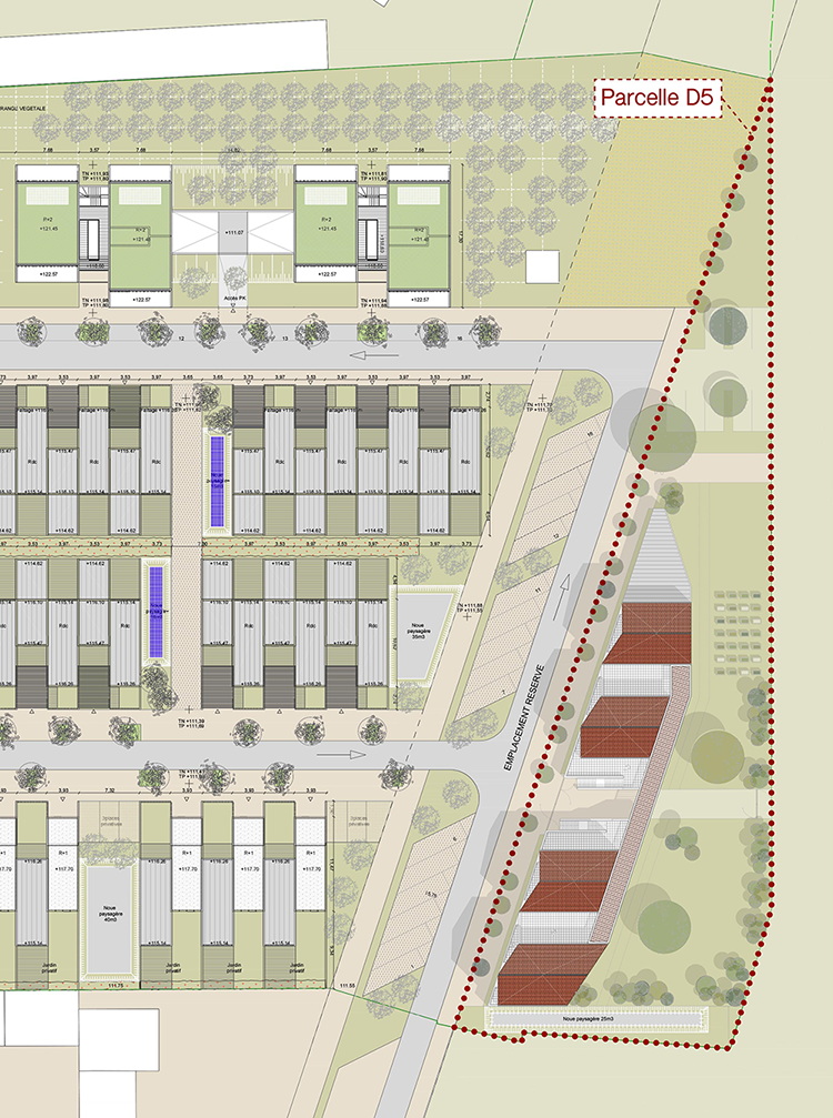 Bouton pour atteindre le descriptif du projet d'hébergement collectif à Saint-Jean-de-Braye • Composition Atelier d'Architecture