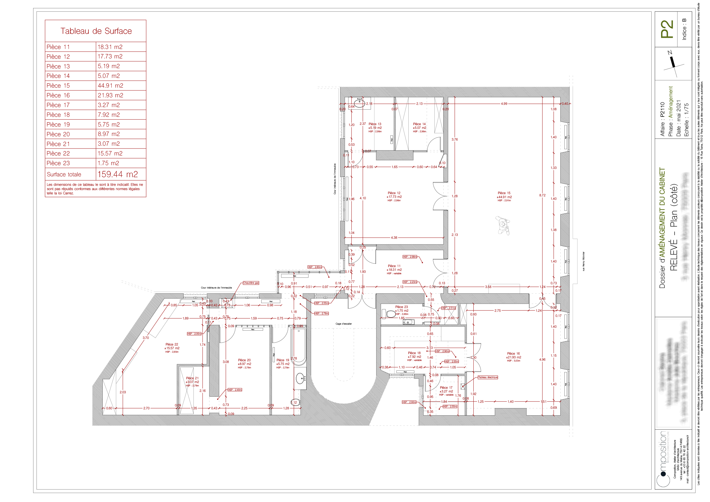 Plan avant travaux de l'appartement à Paris 9