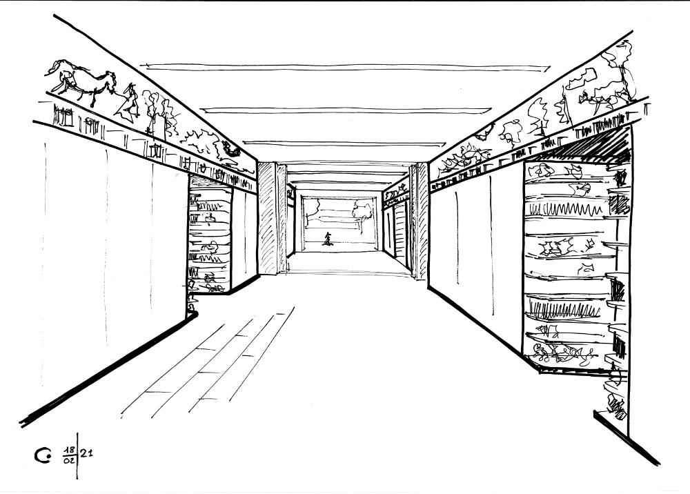 Croquis d'aménagement du canon à vue, la pièce centrale modulable de l'aménagement du pavillon