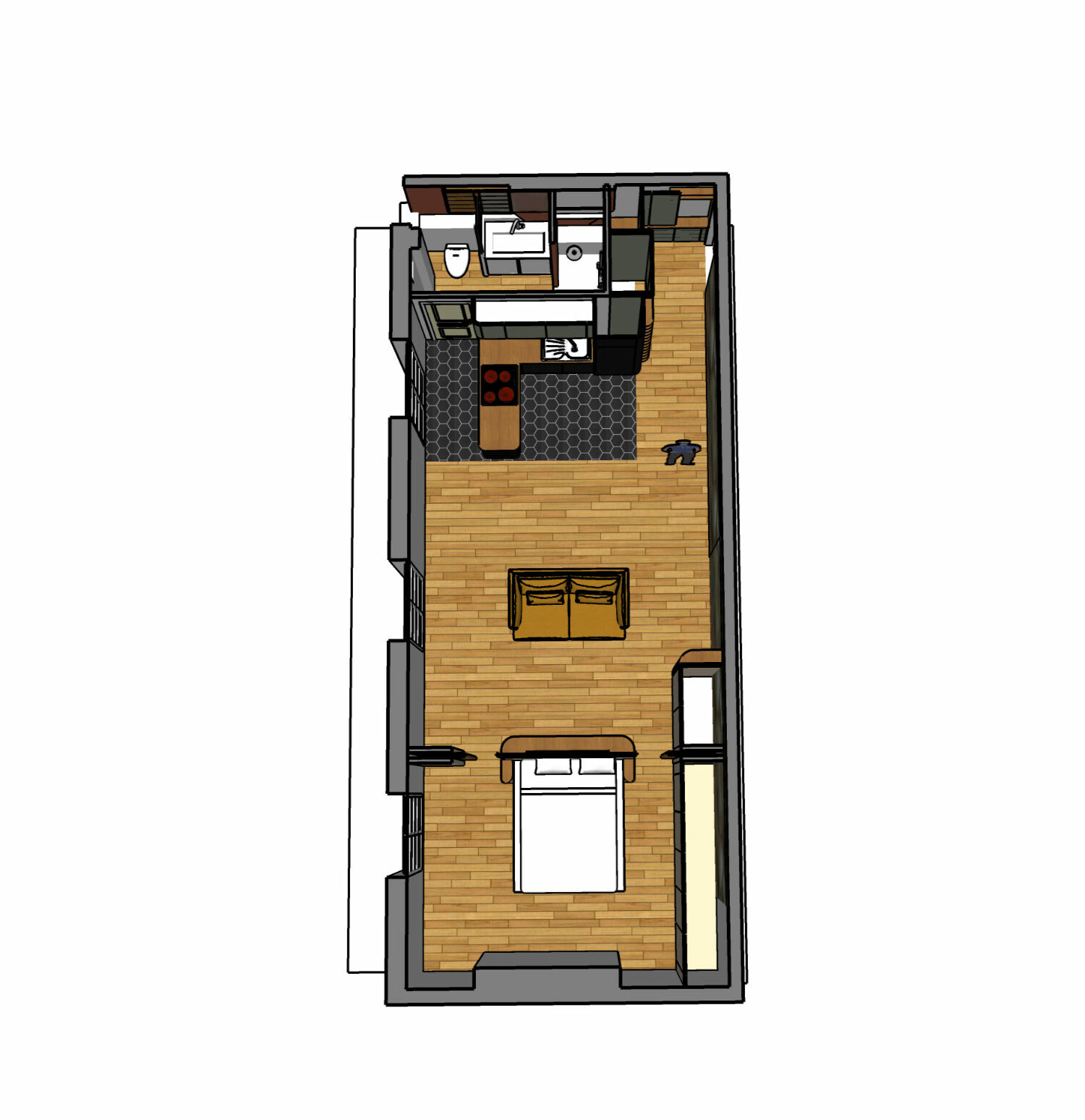 Perspective en plan de l'appartement dans son état projeté.