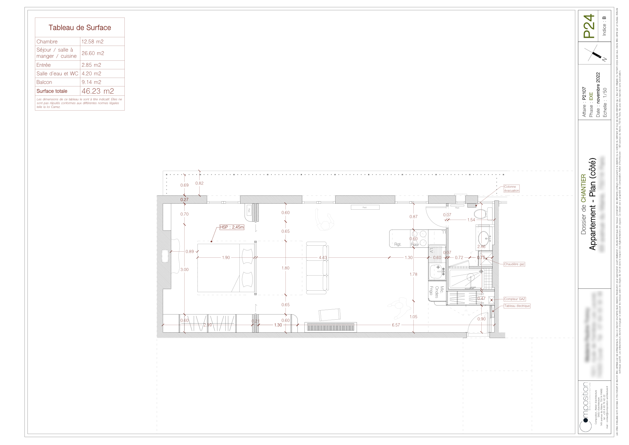 Plan côté de l'appartement dans son état projeté.