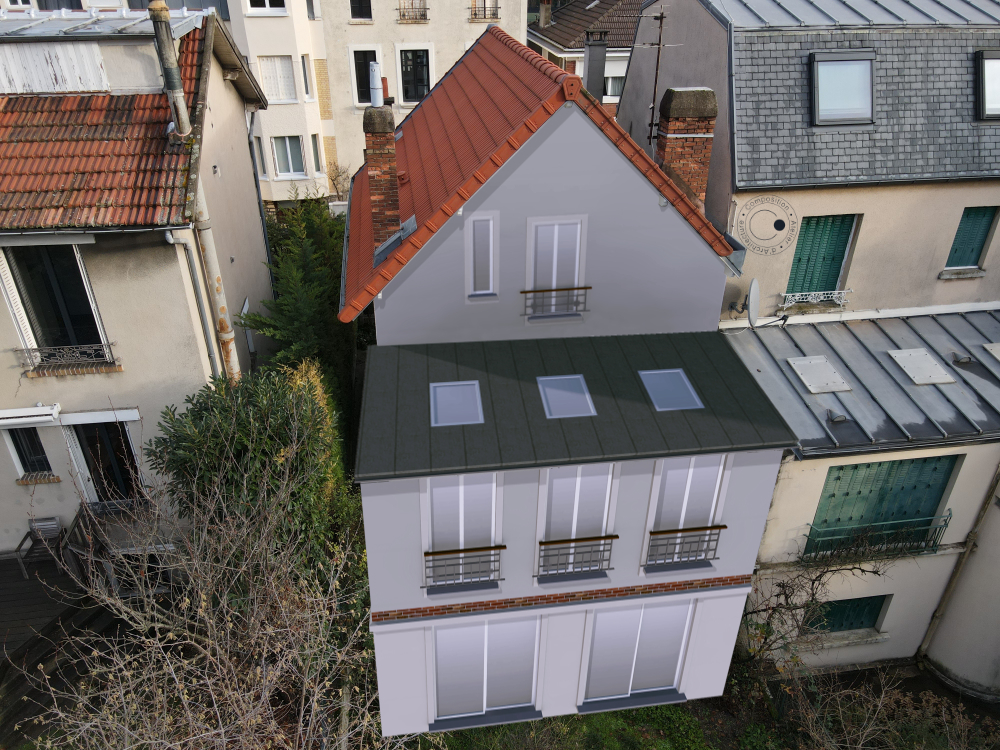 Bouton pour atteindre le descriptif du projet d'extension d'une maison à Vanves • Composition Atelier d'Architecture