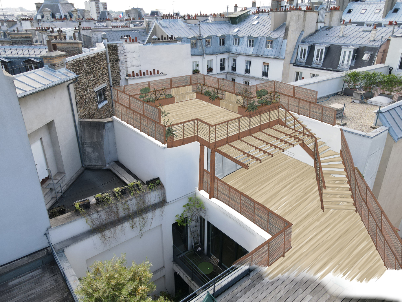 Bouton pour atteindre le descriptif du projet d'aménagement d'une terrasse technique à Paris 10e • Composition Atelier d'Architecture