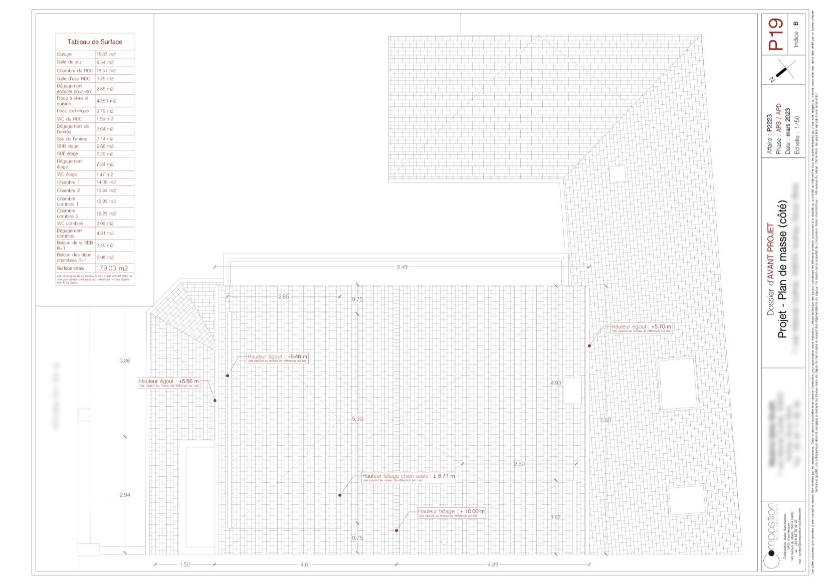 Plan de masse du projet de surélévation d'une maison à Aulnay-sous-Bois