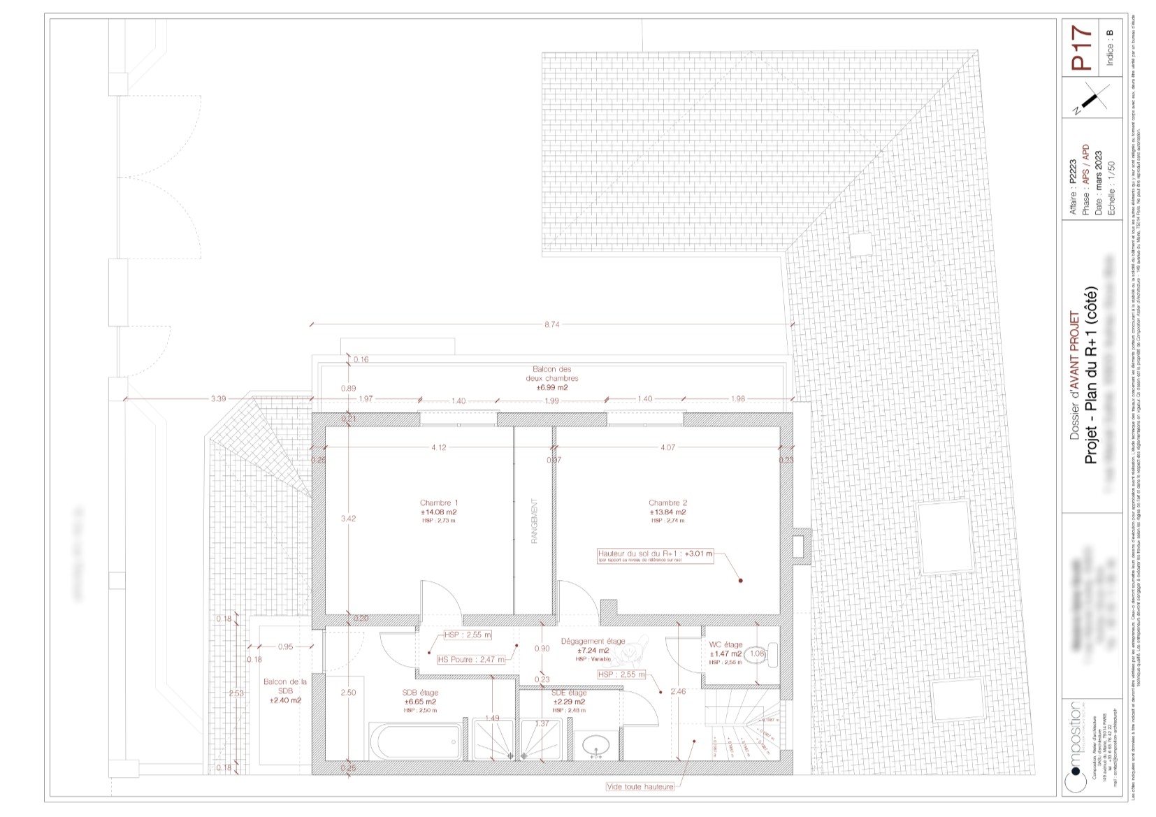 Plan du R+1 du projet de surélévation d'une maison à Aulnay-sous-Bois