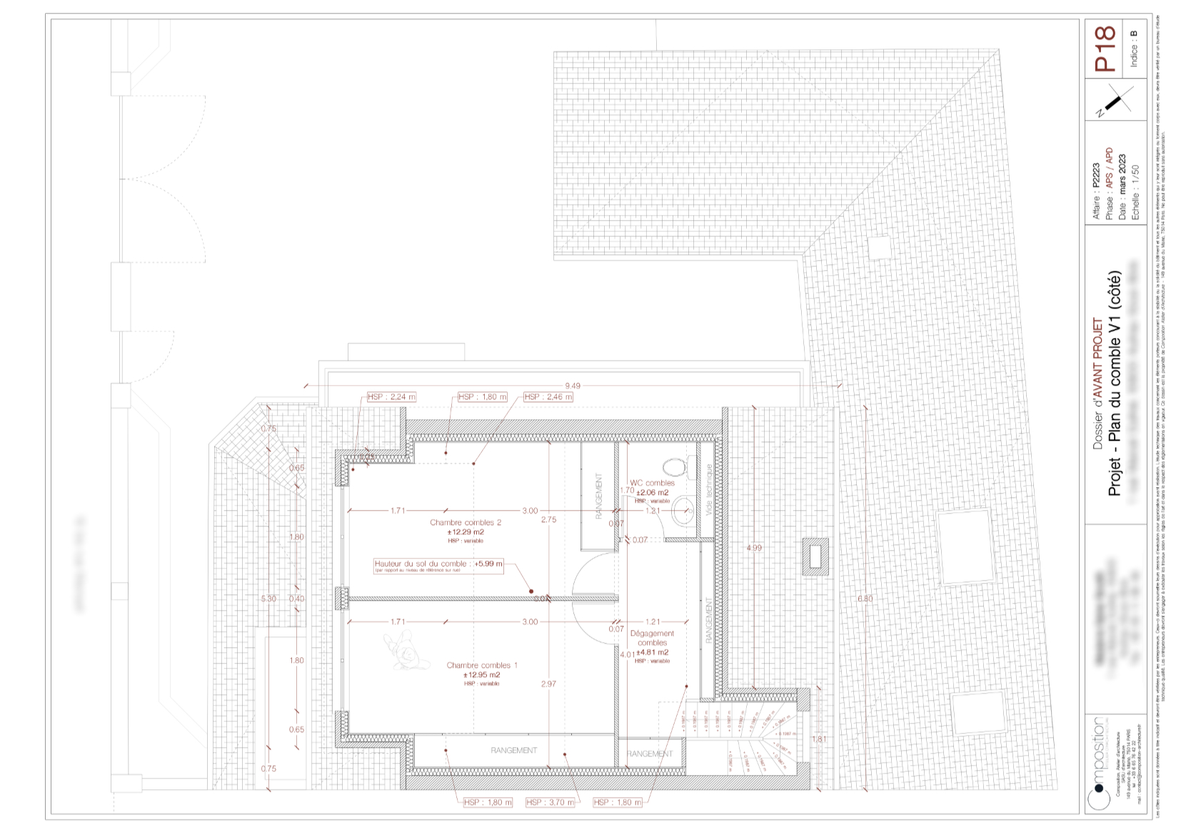 Plan du comble du projet de surélévation d'une maison à Aulnay-sous-Bois