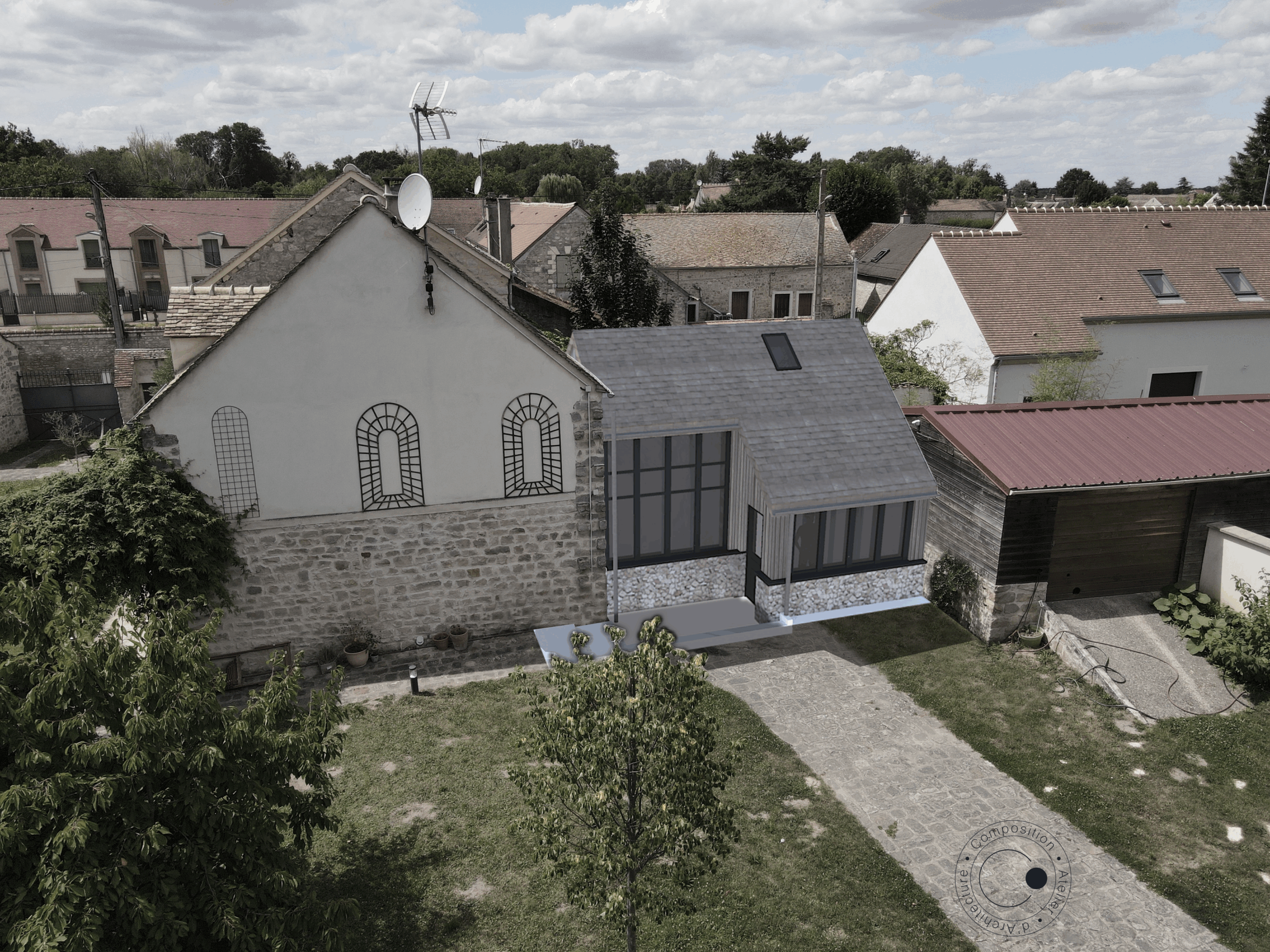 Il s'agit de l'image d'insertion graphique du projet d'extension dans son contexte.