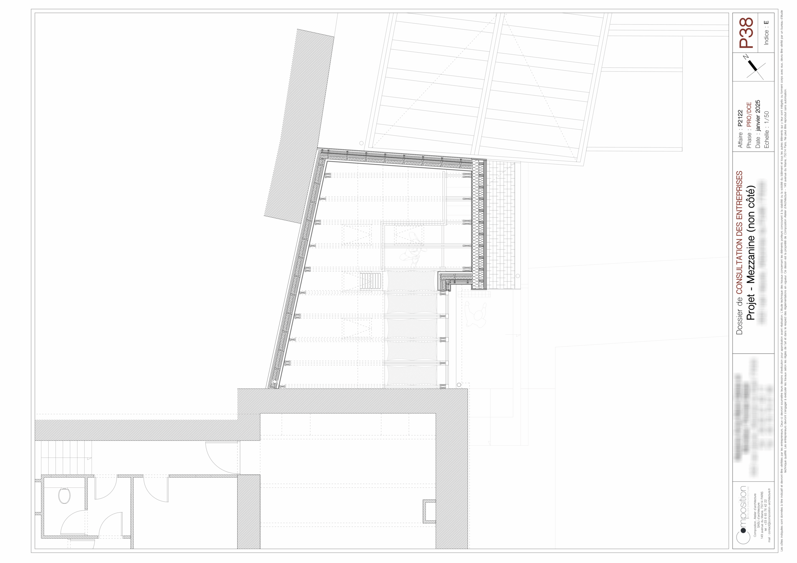 Plan de la mezzanine de l'extension de la maison à Arbonne-la-Forêt.