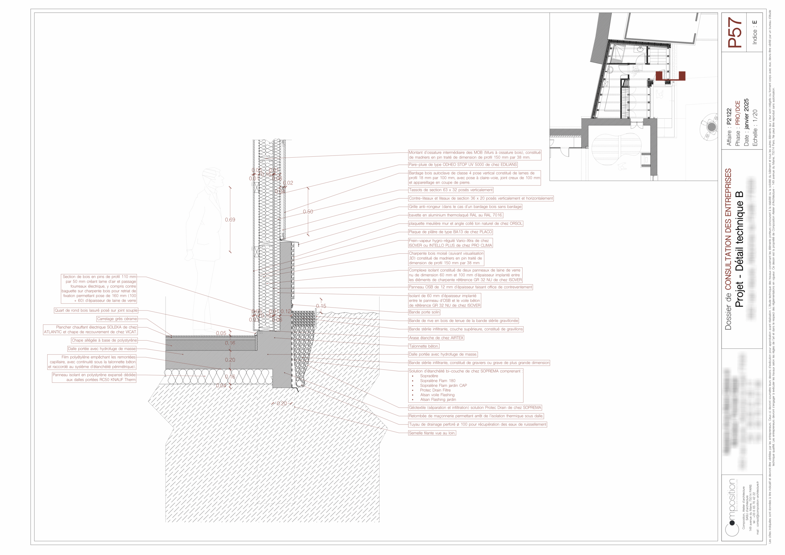 Détails technique de l'extension de la maison à Arbonne-la-Forêt.