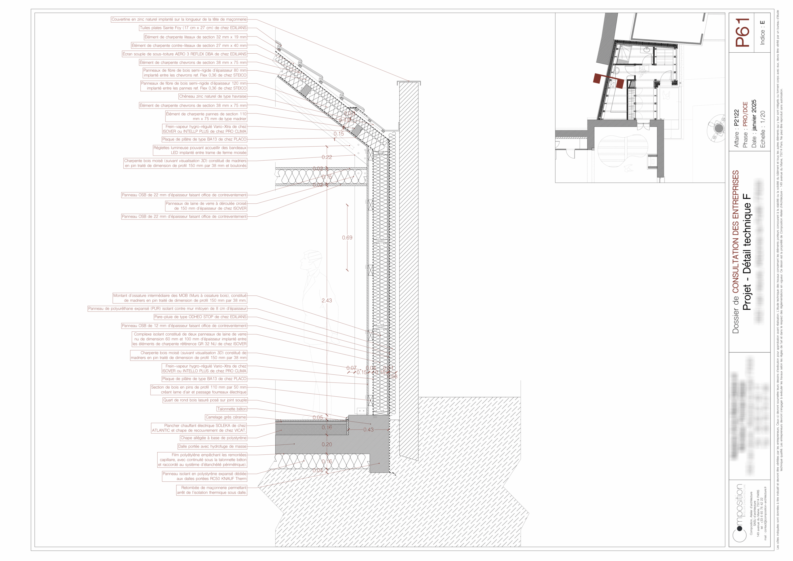 Détails technique de l'extension de la maison à Arbonne-la-Forêt.