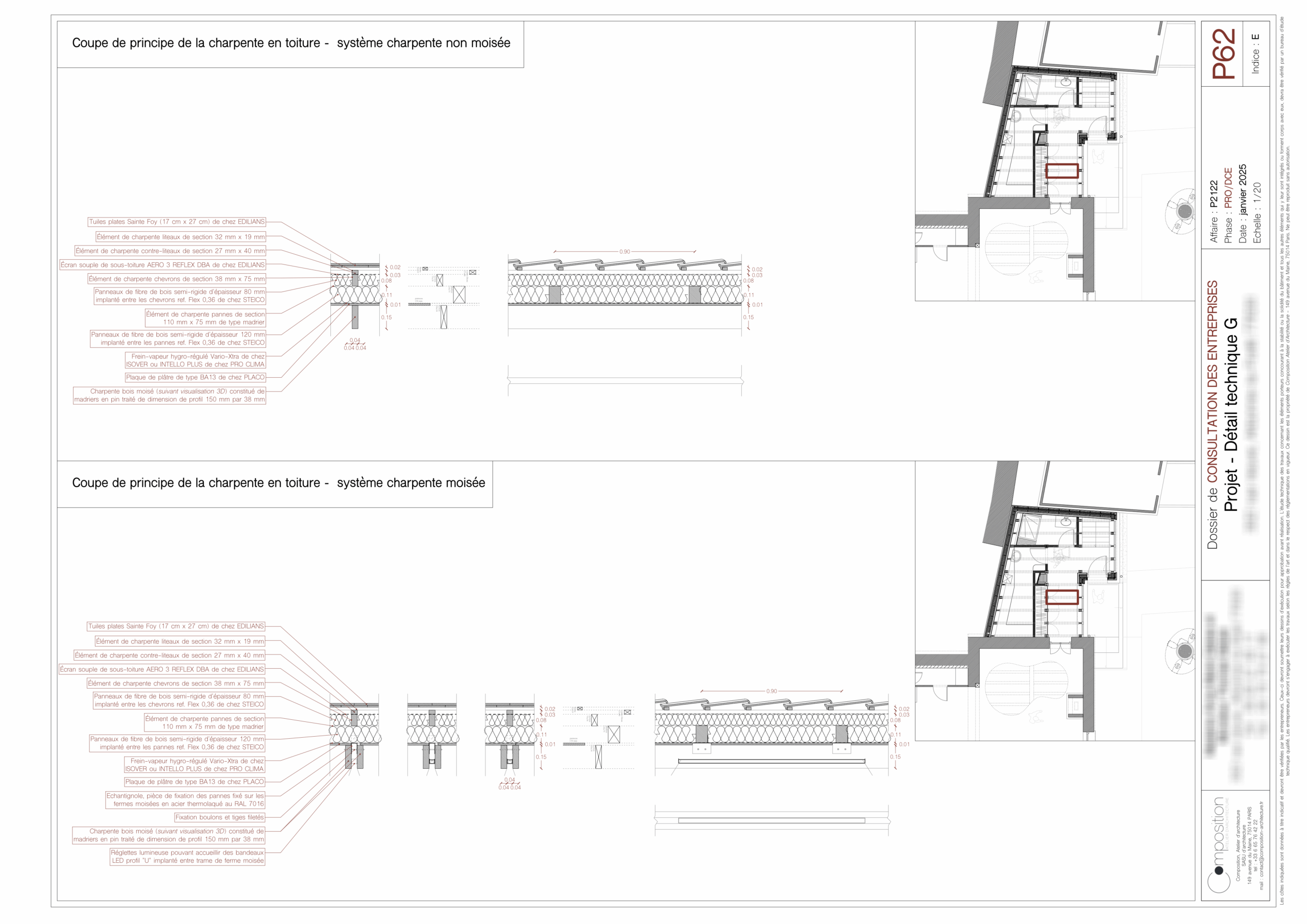 Détails technique de l'extension de la maison à Arbonne-la-Forêt.
