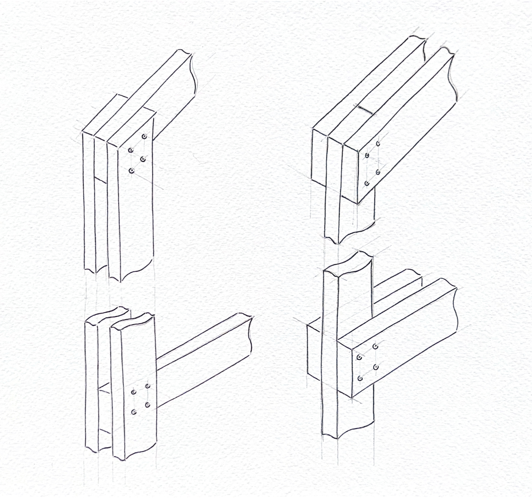 Illustration des fermes de charpentes de l'extension de la maison à Arbonne-la-Forêt.
