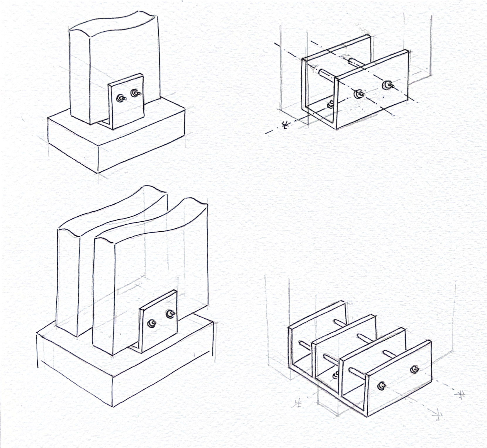Illustration des socles des fermes de charpentes de l'extension de la maison à Arbonne-la-Forêt.